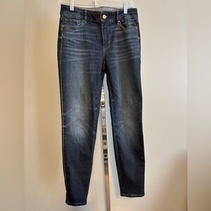 WHBM Denim Jeans Skinny Ankle Mid Rise Women’s Size 4 Dark Wash Gold Trim